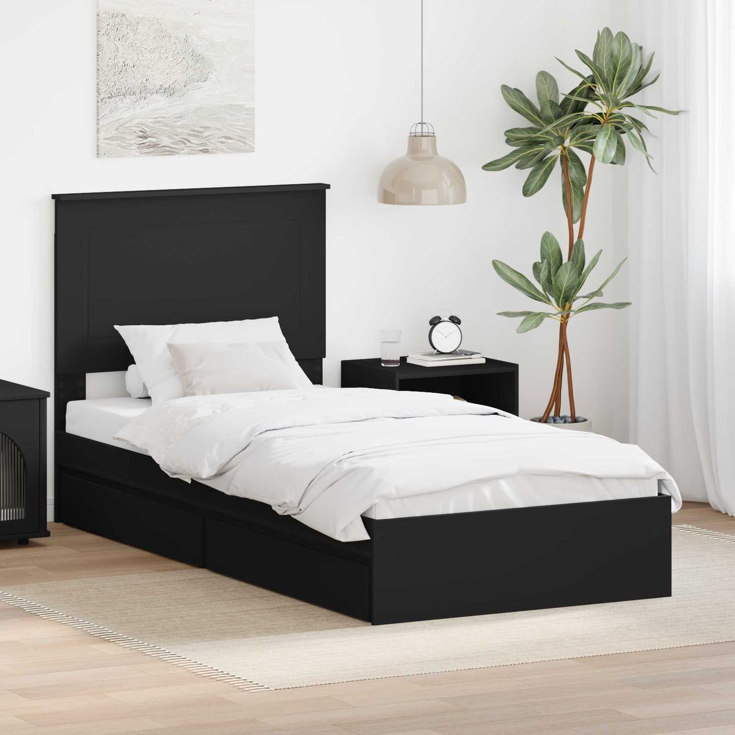 vidaXL Storage Bed with Drawer Black 90 x 190 cm Engineered Wood 1