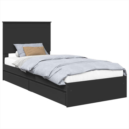 vidaXL Storage Bed with Drawer Black 90 x 190 cm Engineered Wood 2