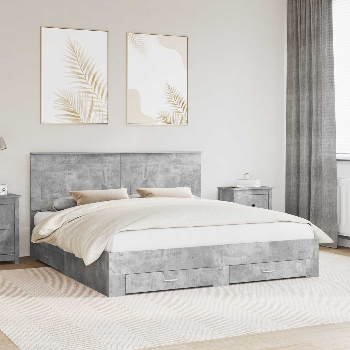 vidaXL Bed Frame Concrete Grey 180 x 200 cm Engineered Wood 1