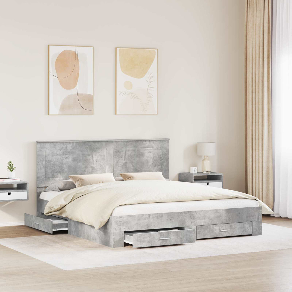 vidaXL Bed Frame Concrete Grey 180 x 200 cm Engineered Wood 3