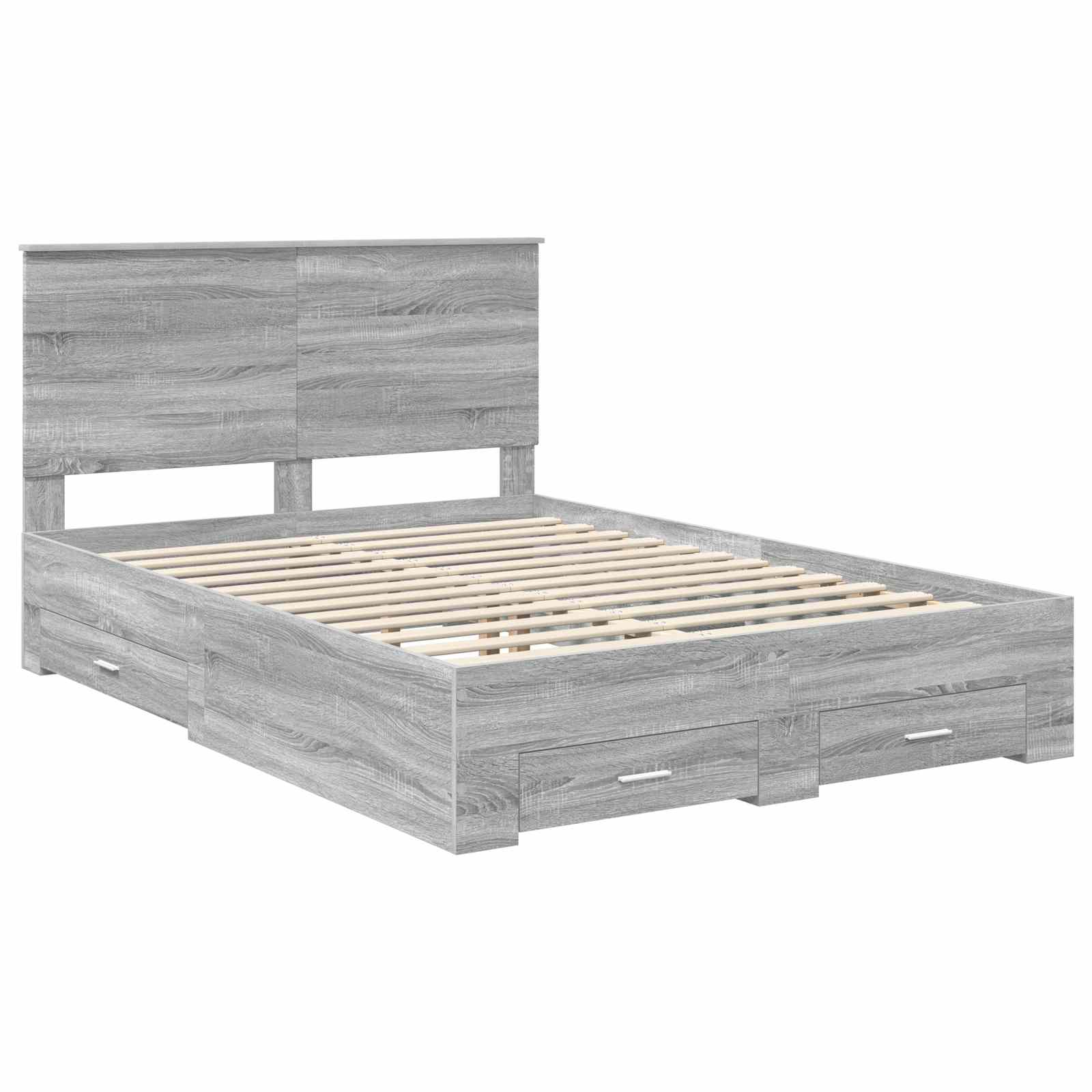 vidaXL Bed Frame with Drawer Grey Sonoma 150 x 200 cm Engineered Wood 4