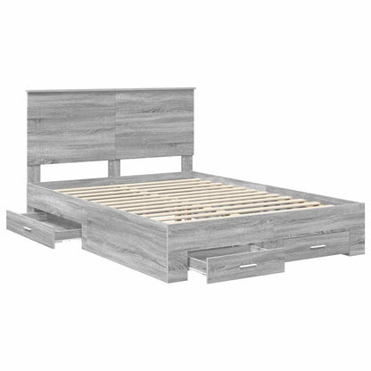 vidaXL Bed Frame with Drawer Grey Sonoma 150 x 200 cm Engineered Wood 5