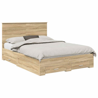 vidaXL Bed Frame with Drawer Sonoma Oak 140 x 190 cm Engineered Wood 2