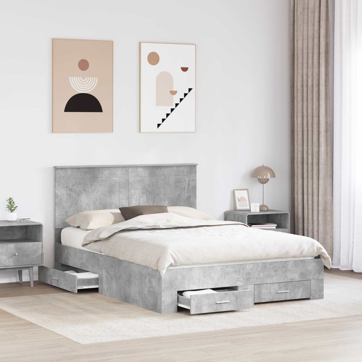 vidaXL Bed Frame Concrete Grey 140 x 190 cm Engineered Wood 3