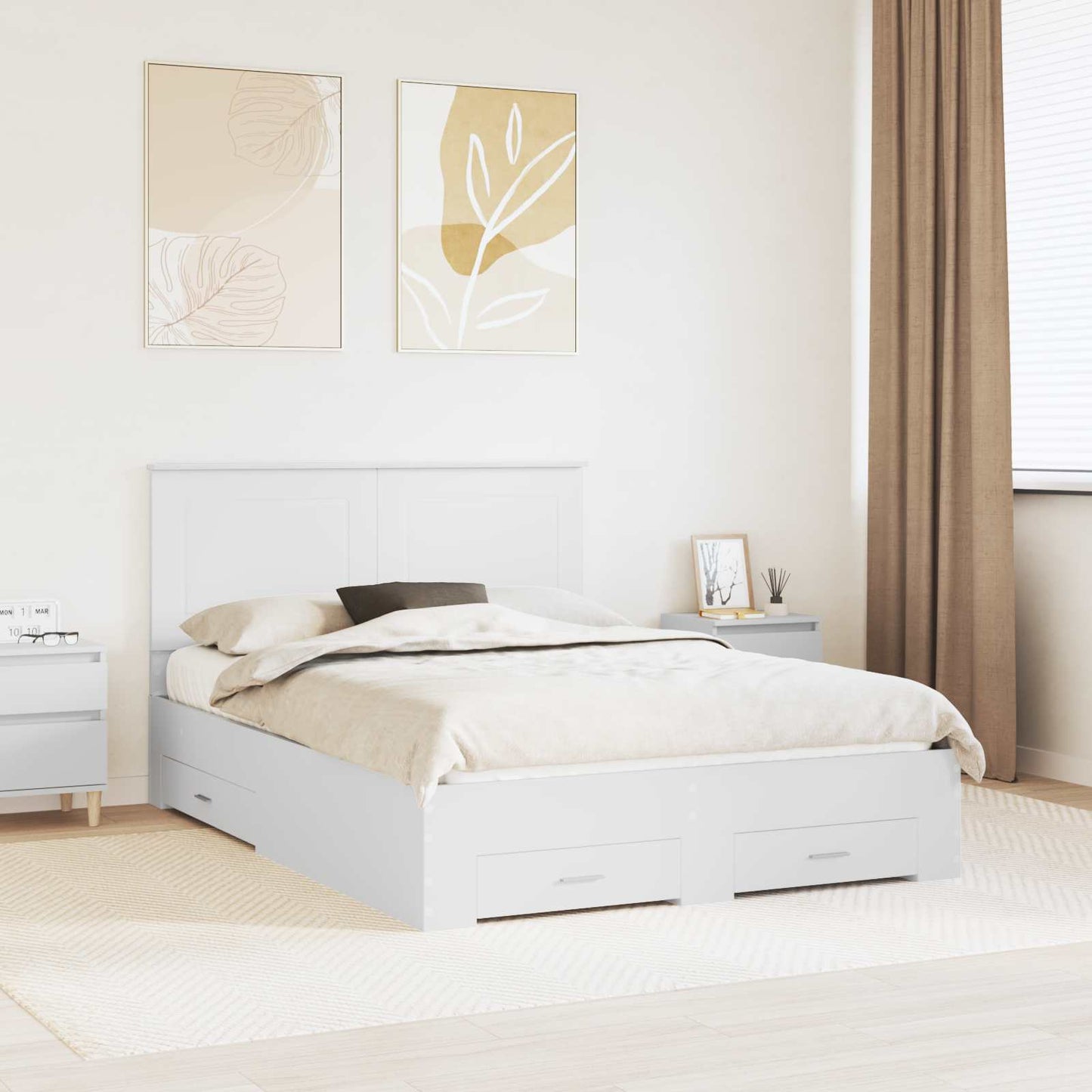 vidaXL Bed Frame with Drawer White 140 x 200 cm Engineered Wood 1