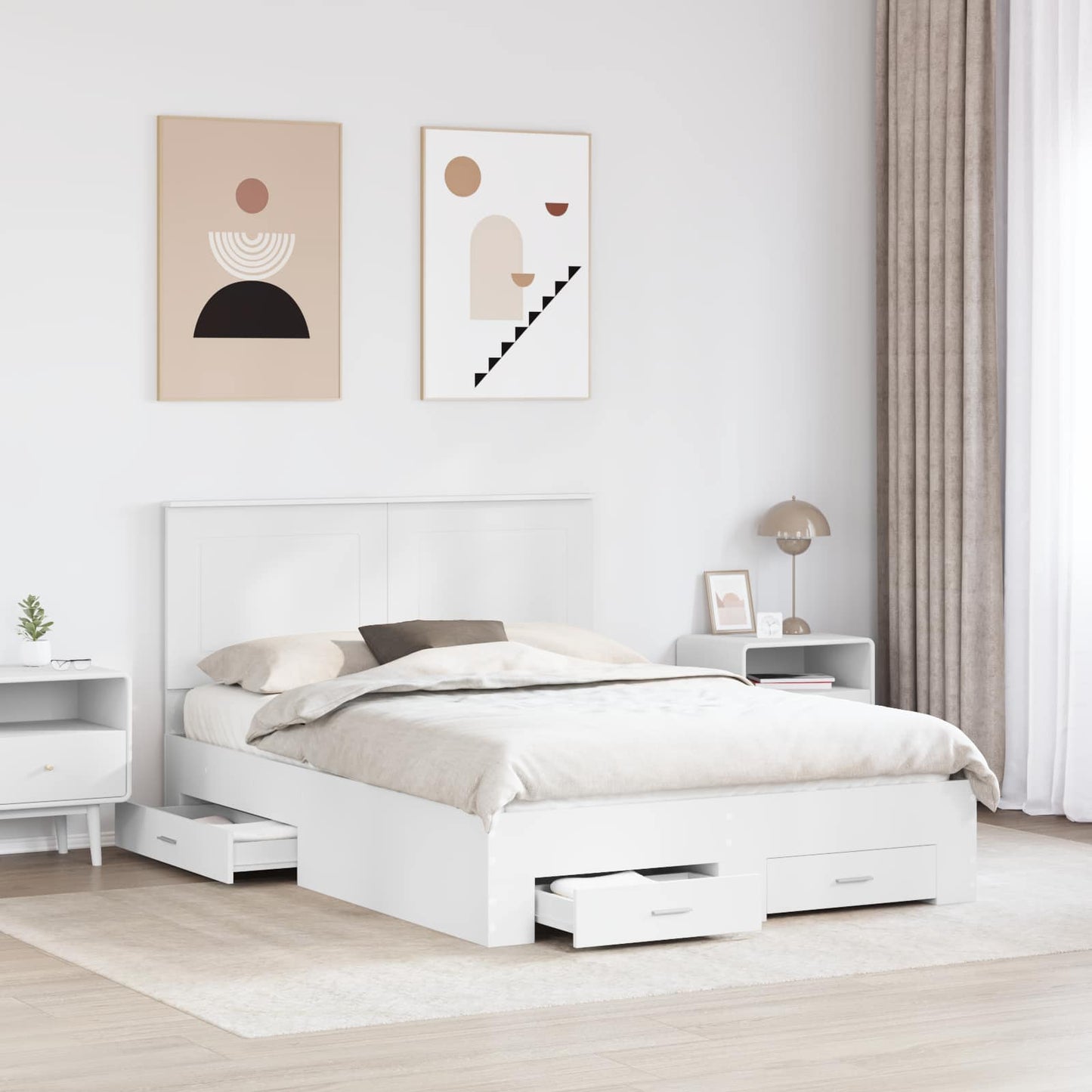 vidaXL Bed Frame with Drawer White 140 x 200 cm Engineered Wood 3