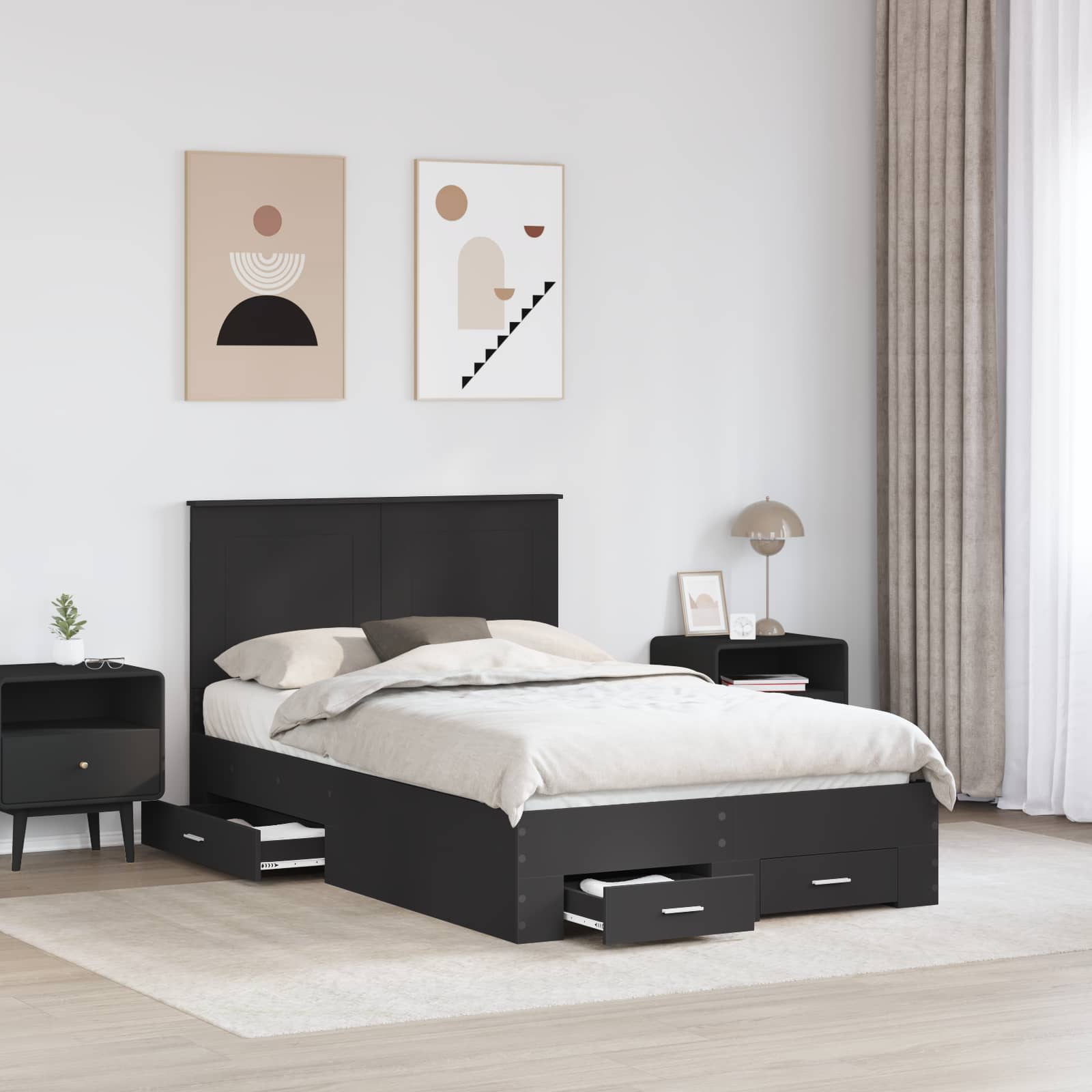 vidaXL Bed Frame with Drawer Black 135 x 190 cm Engineered Wood 3