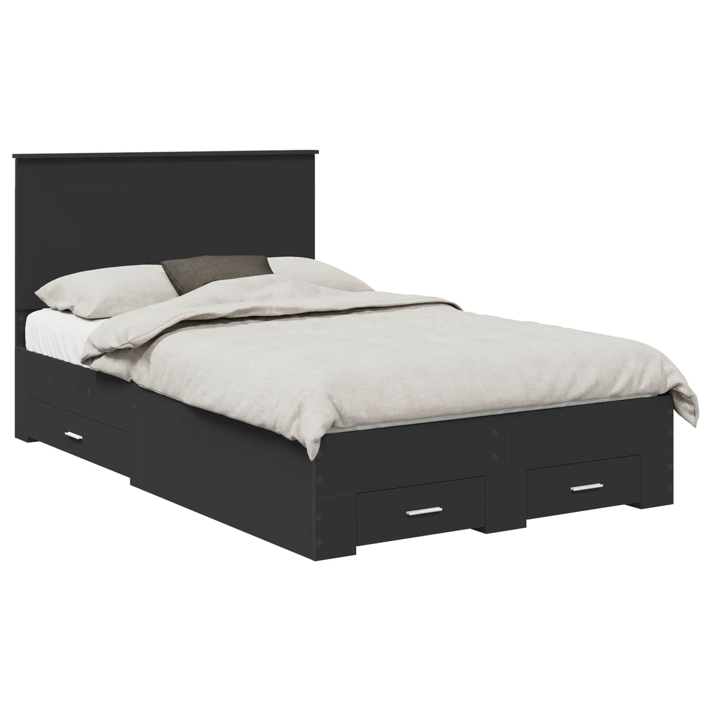 vidaXL Bed Frame with Drawer Black 135 x 190 cm Engineered Wood 2