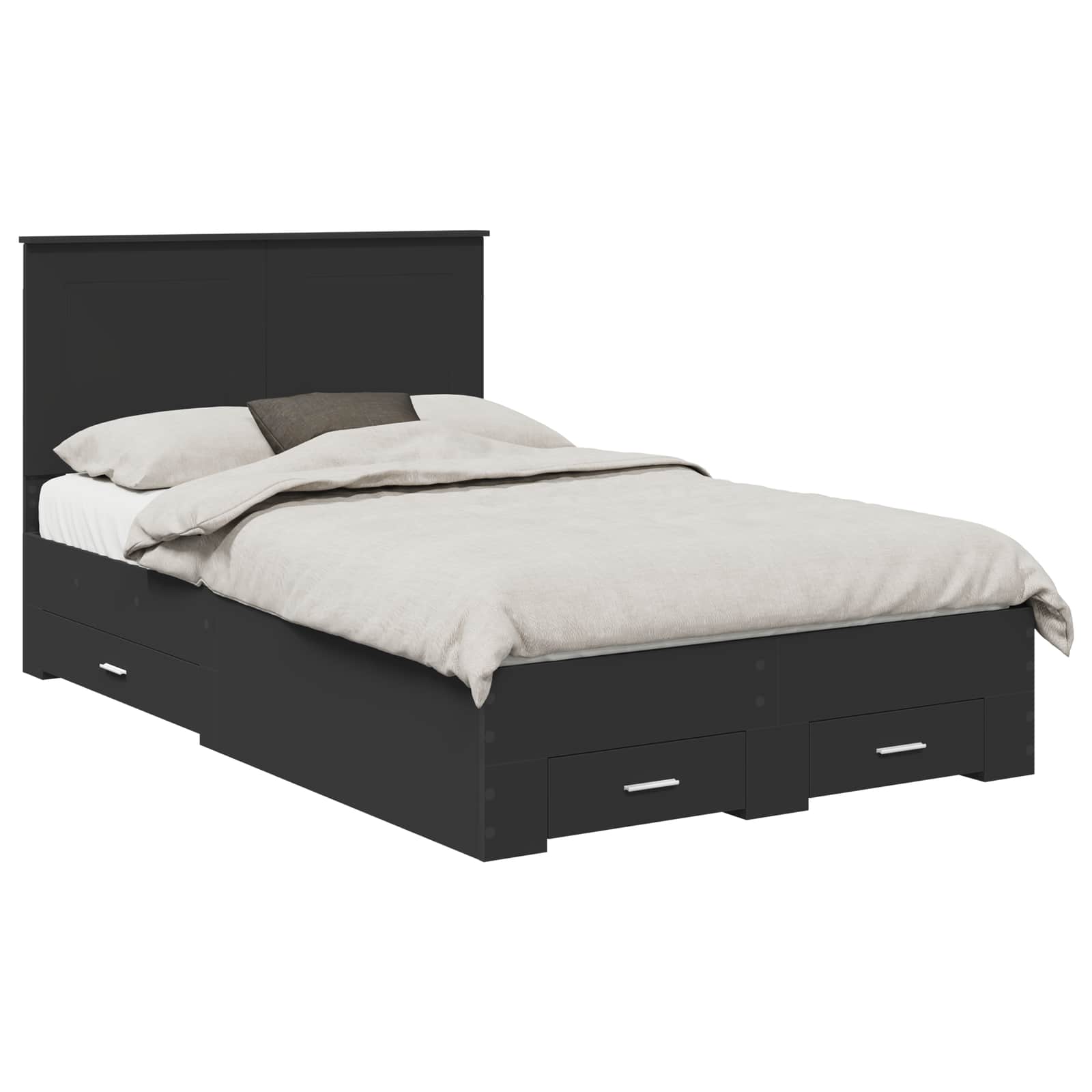 vidaXL Bed Frame with Drawer Black 135 x 190 cm Engineered Wood 2