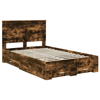vidaXL Bed Frame with Drawer Smoked Oak 135 x 190 cm Engineered Wood 4
