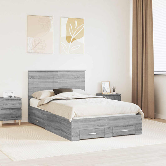 vidaXL Bed Frame Grey Sonoma 135 x 190 cm Engineered Wood 1