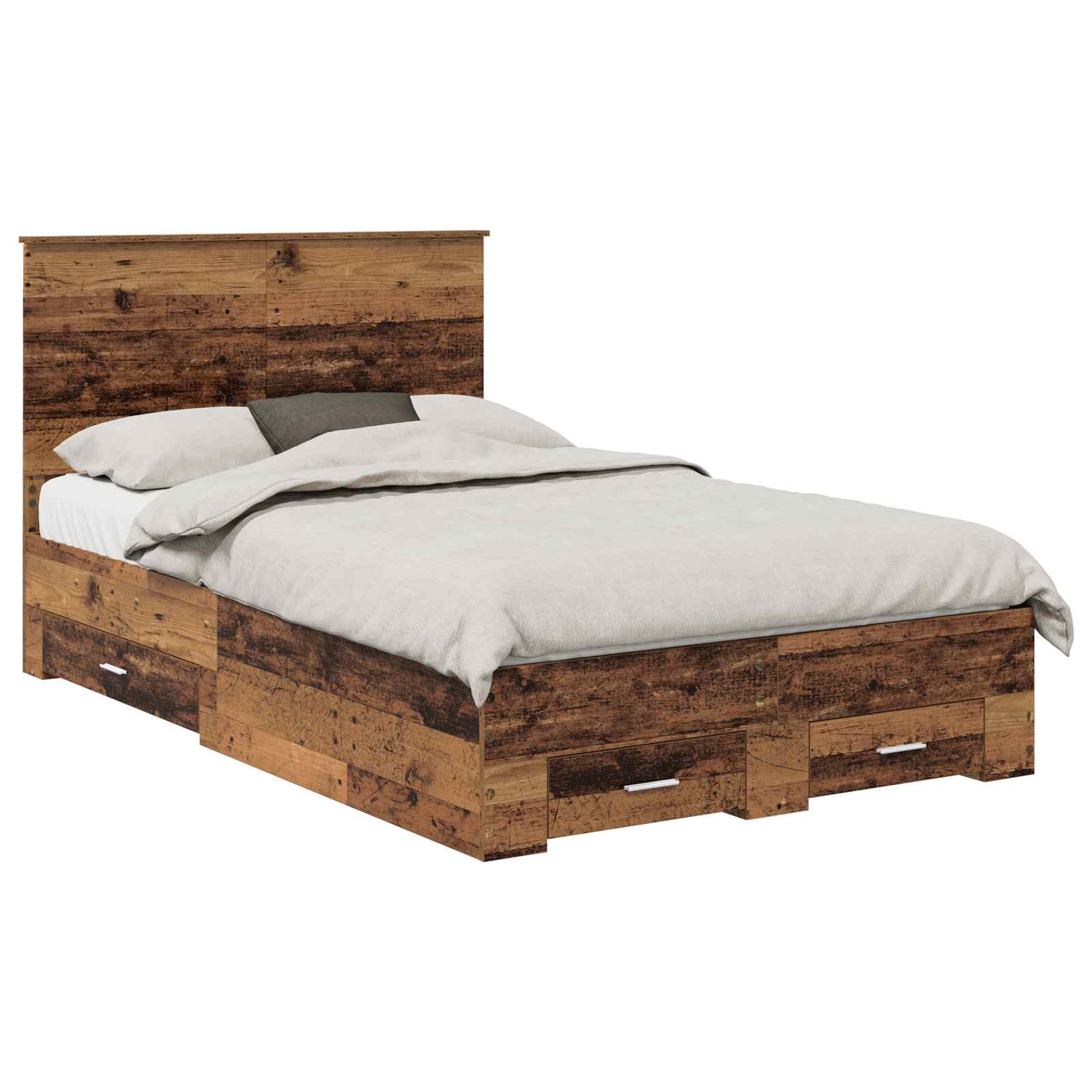 vidaXL Bed Frame with Drawer Old Wood 120 x 190 cm Engineered Wood 2