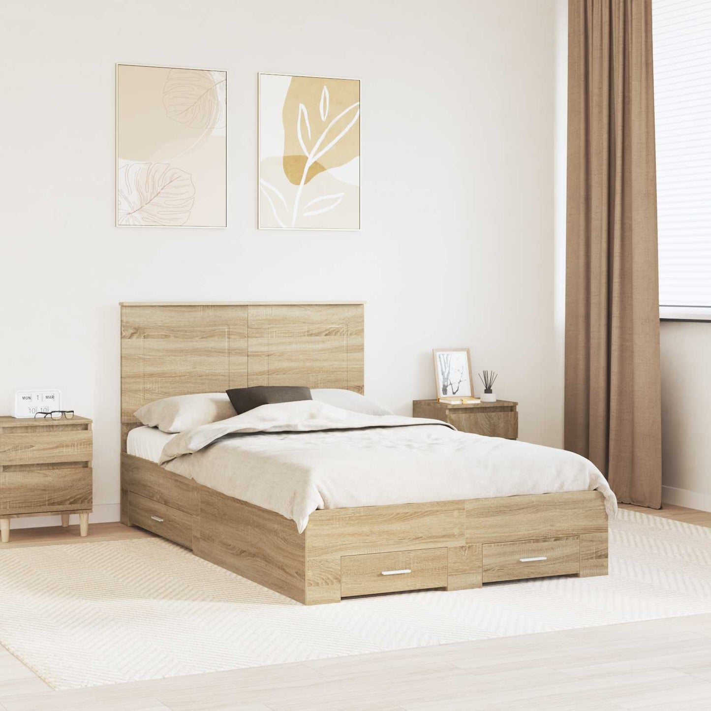vidaXL Bed Frame with Drawer Sonoma Oak 120 x 200 cm Engineered Wood 1