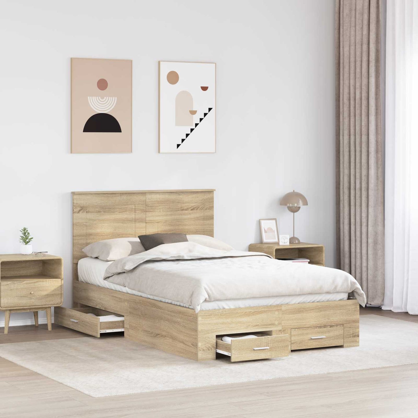 vidaXL Bed Frame with Drawer Sonoma Oak 120 x 200 cm Engineered Wood 3