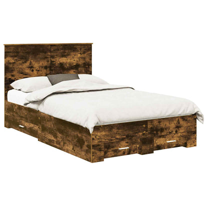 vidaXL Bed Frame with Drawer Smoked Oak 120 x 200 cm Engineered Wood 2