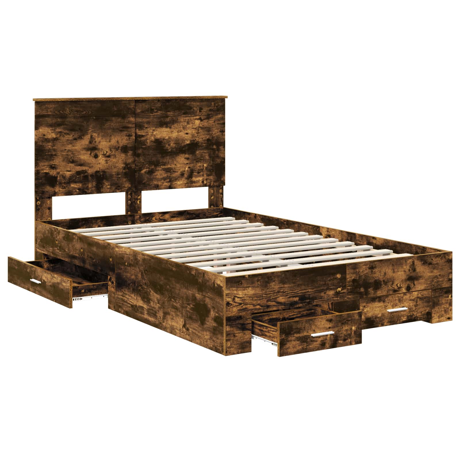 vidaXL Bed Frame with Drawer Smoked Oak 120 x 200 cm Engineered Wood 5