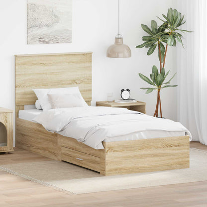 vidaXL Bed Frame with Drawer Engineered Wood Length 200 cm Sonoma oak