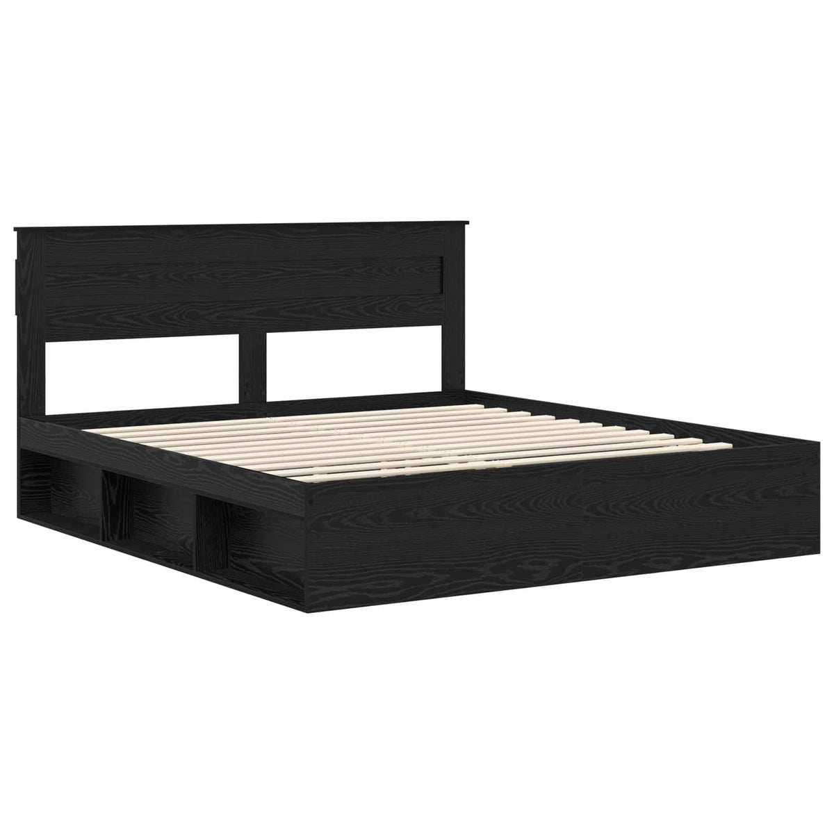 vidaXL Bed Frame Plain with Storage Black 200 x 200 cm Solid Pine Wood 4