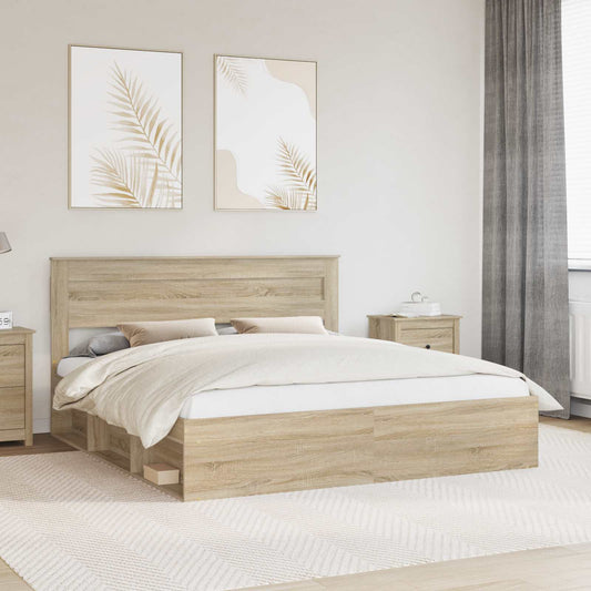 vidaXL Bed Frame with Headboard Sonoma 200 x 200 cm Solid Pine Wood 1