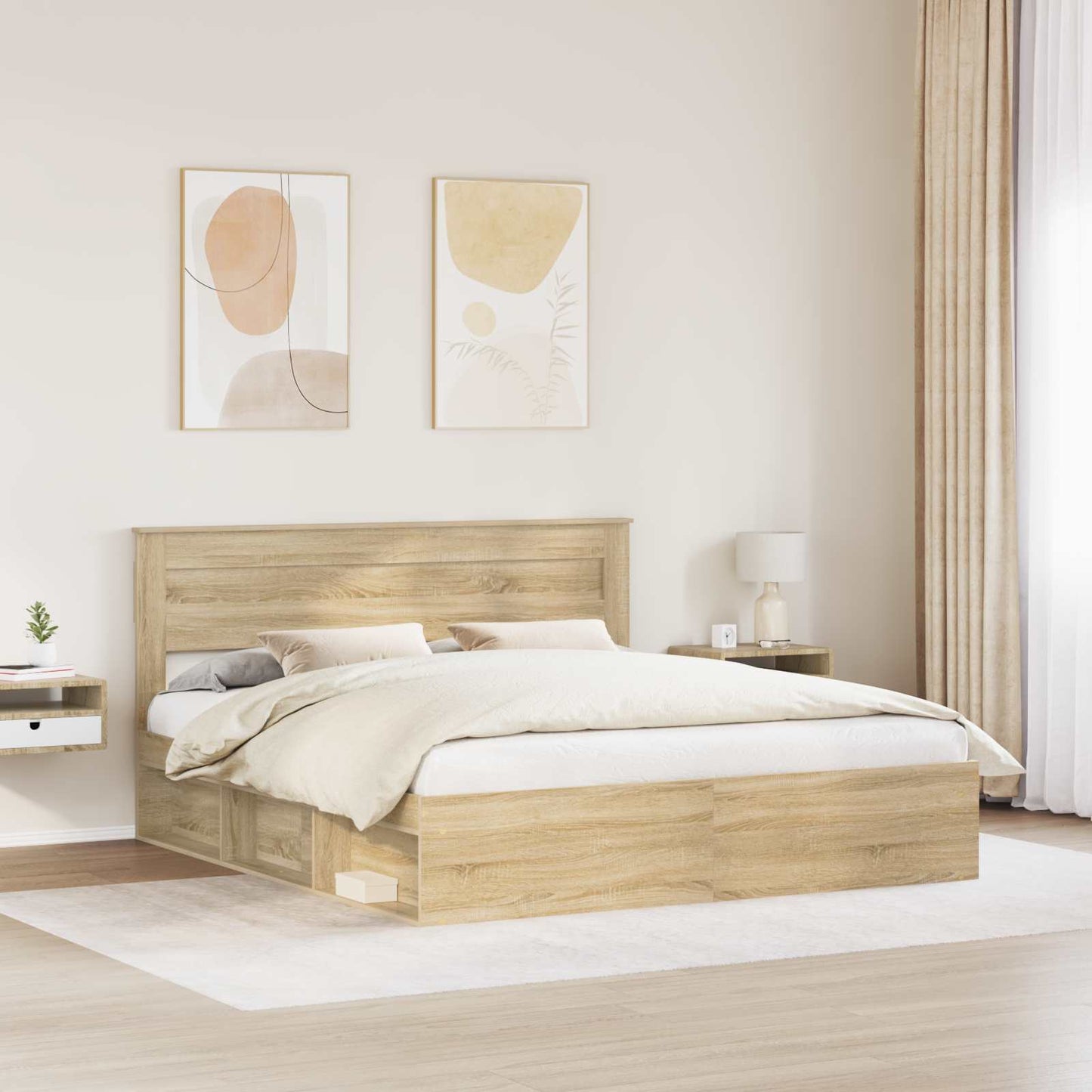 vidaXL Bed Frame with Headboard Sonoma 200 x 200 cm Solid Pine Wood 3