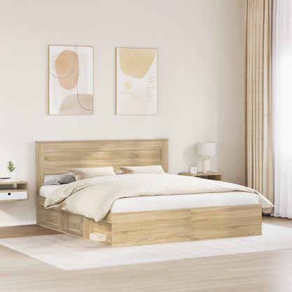 vidaXL Bed Frame with Headboard Sonoma 200 x 200 cm Solid Pine Wood 3