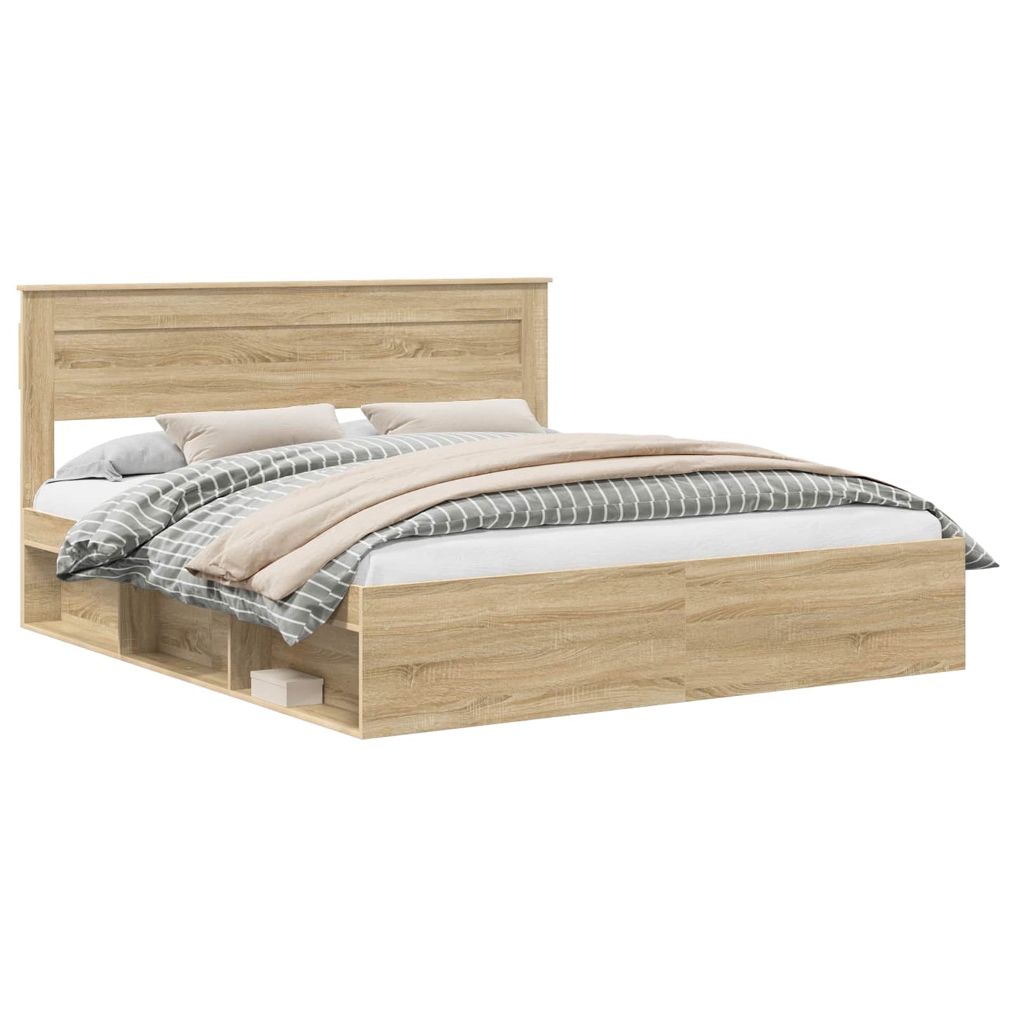 vidaXL Bed Frame with Headboard Sonoma 200 x 200 cm Solid Pine Wood 2