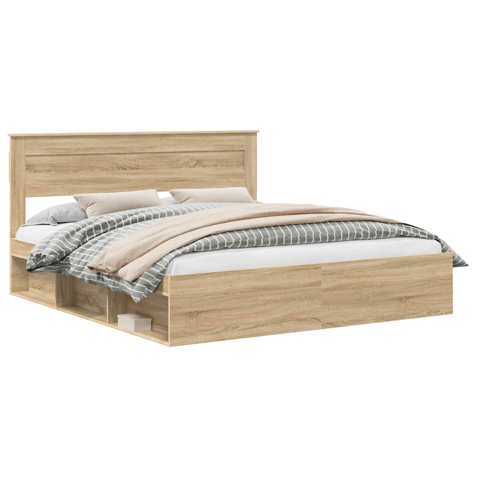 vidaXL Bed Frame with Headboard Sonoma 200 x 200 cm Solid Pine Wood 2