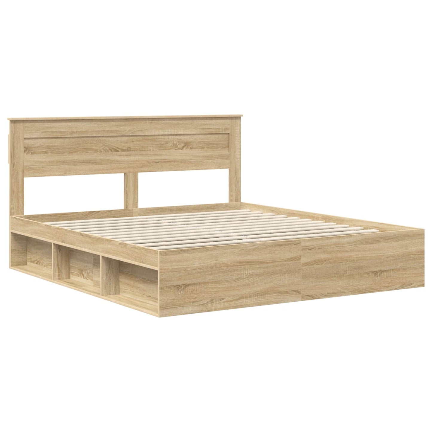 vidaXL Bed Frame with Headboard Sonoma 200 x 200 cm Solid Pine Wood 4