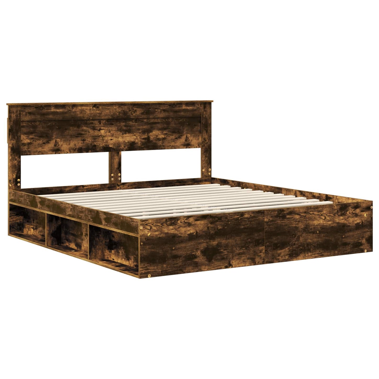 vidaXL Bed Frame with Storage Smoked Oak 200 x 200 cm Solid Pine Wood 4