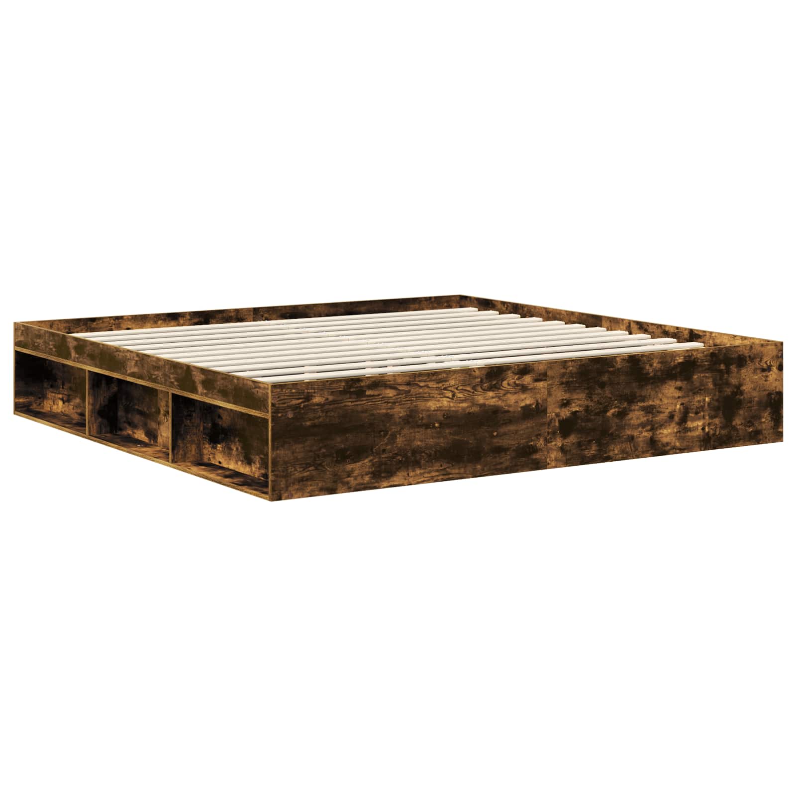 vidaXL Bed Frame with Storage Smoked Oak 200 x 200 cm Solid Pine Wood 5