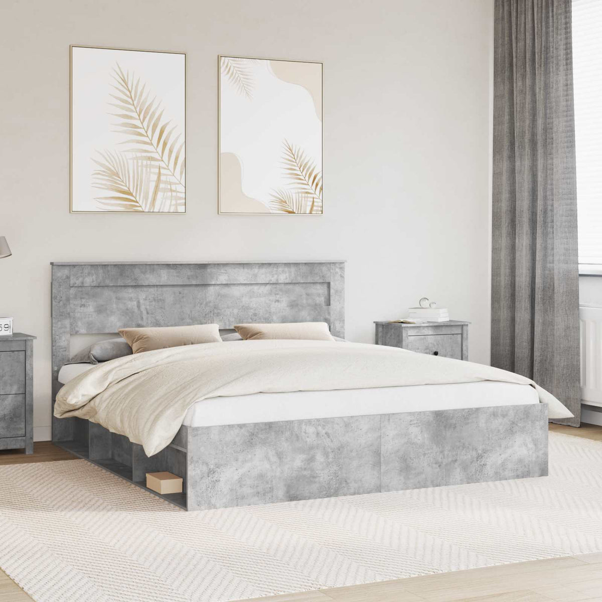 Bed Frame with Headboard Concerte Solid Pine Wood Length 200 cm Concrete Grey 180 cm