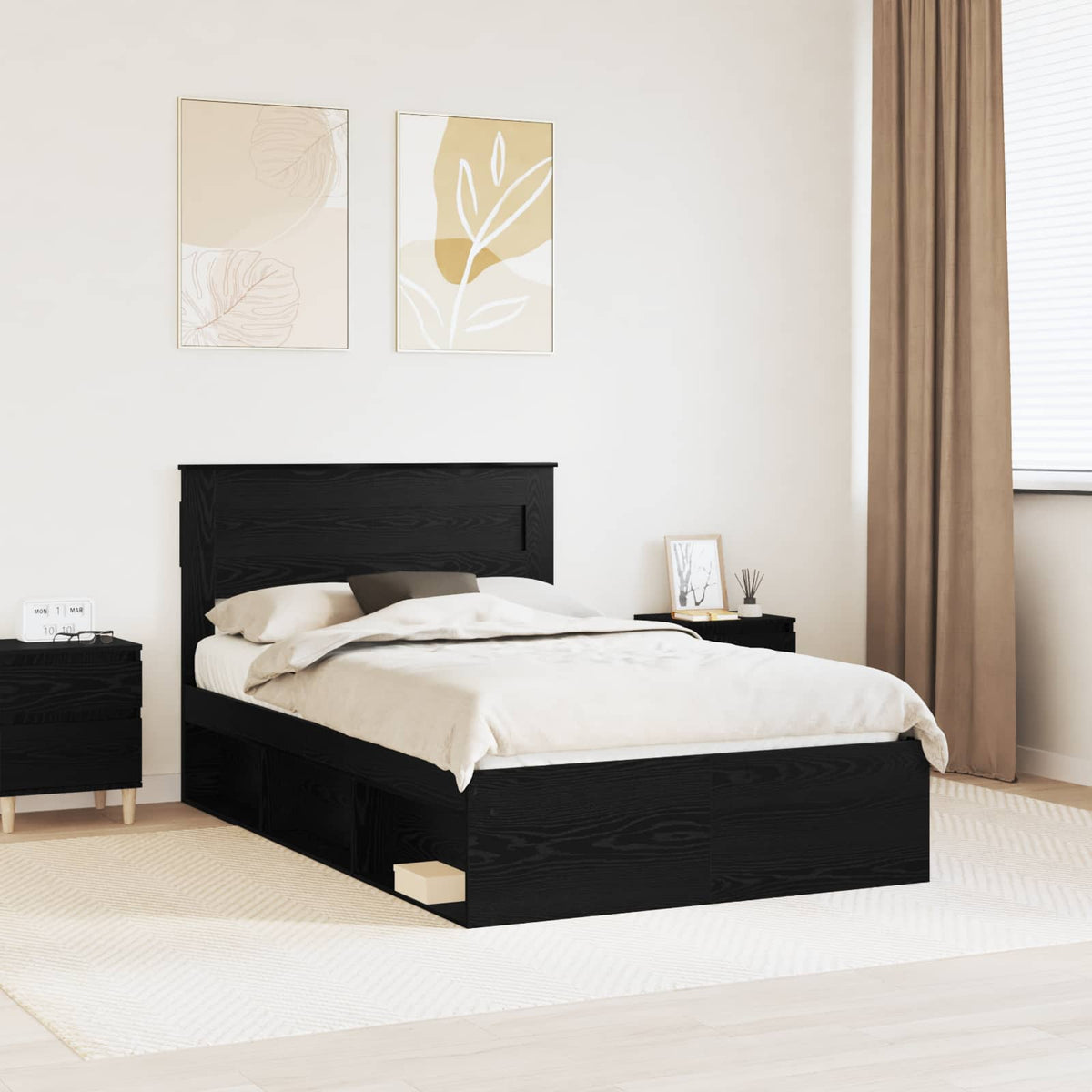 vidaXL Bed Frame 135 x 190 cm Engineered Wood Length 190 cm Width 135 cm