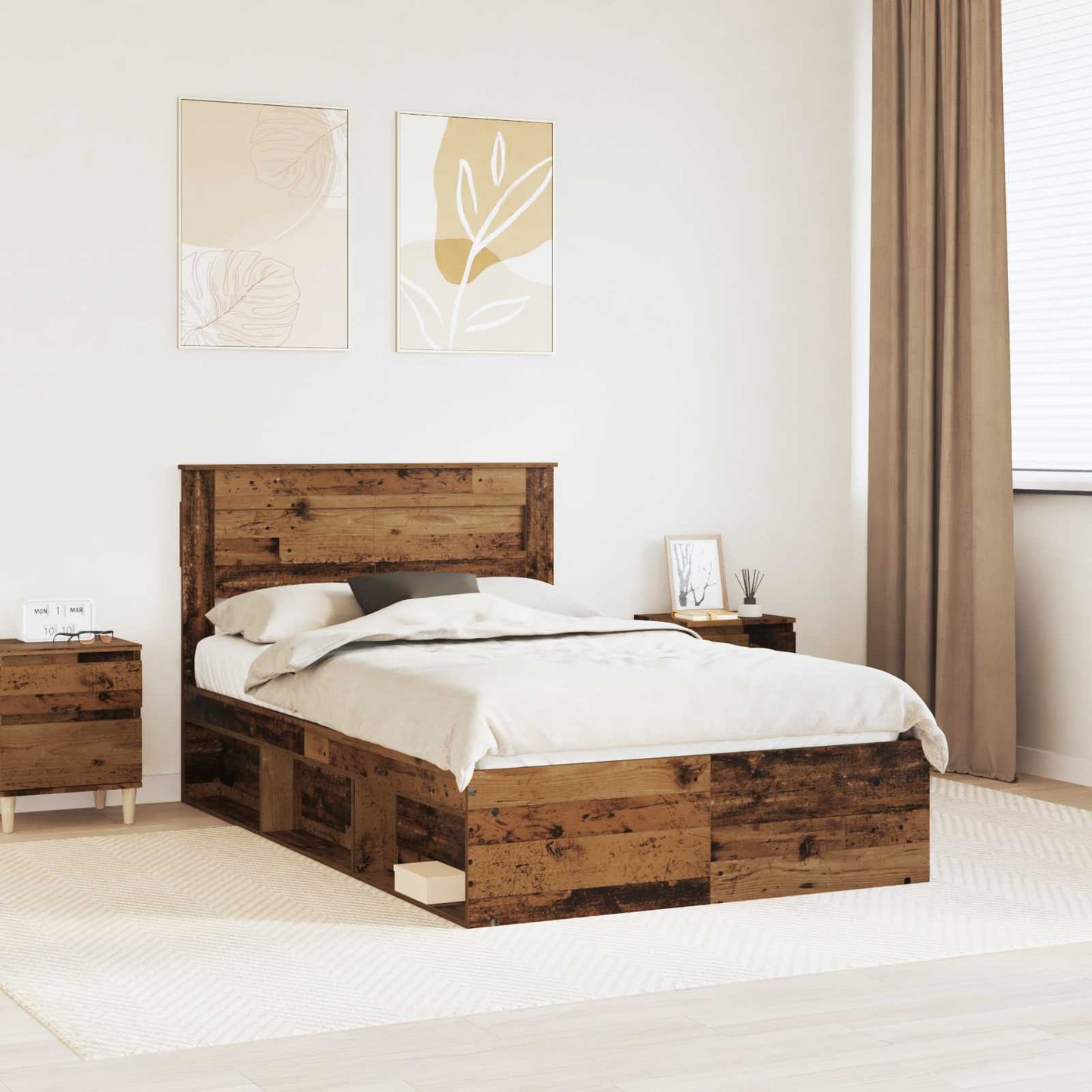 vidaXL Bed Frame Plain Old Wood 135 x 190 cm Solid Pine Wood 1