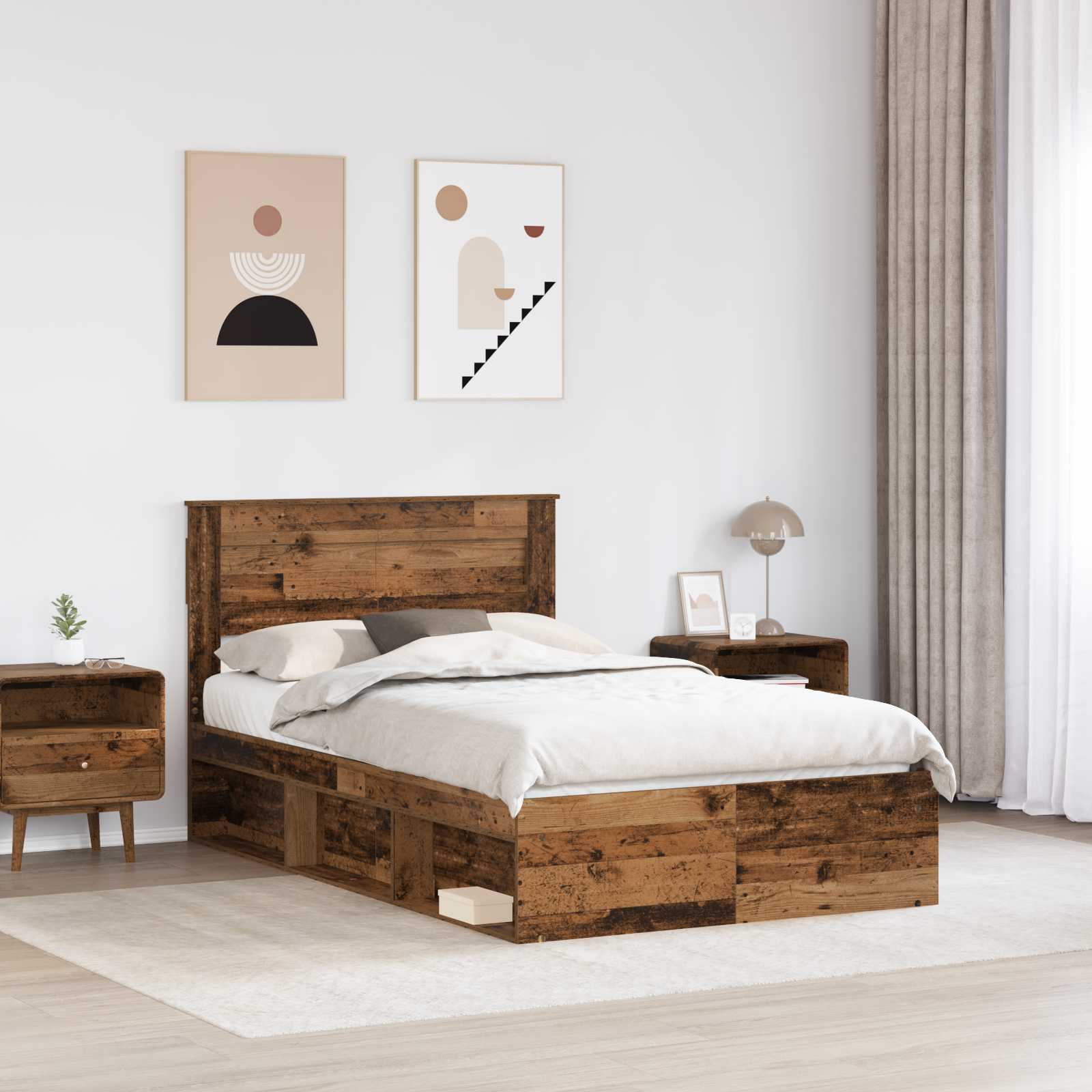 vidaXL Bed Frame Plain Old Wood 135 x 190 cm Solid Pine Wood 3