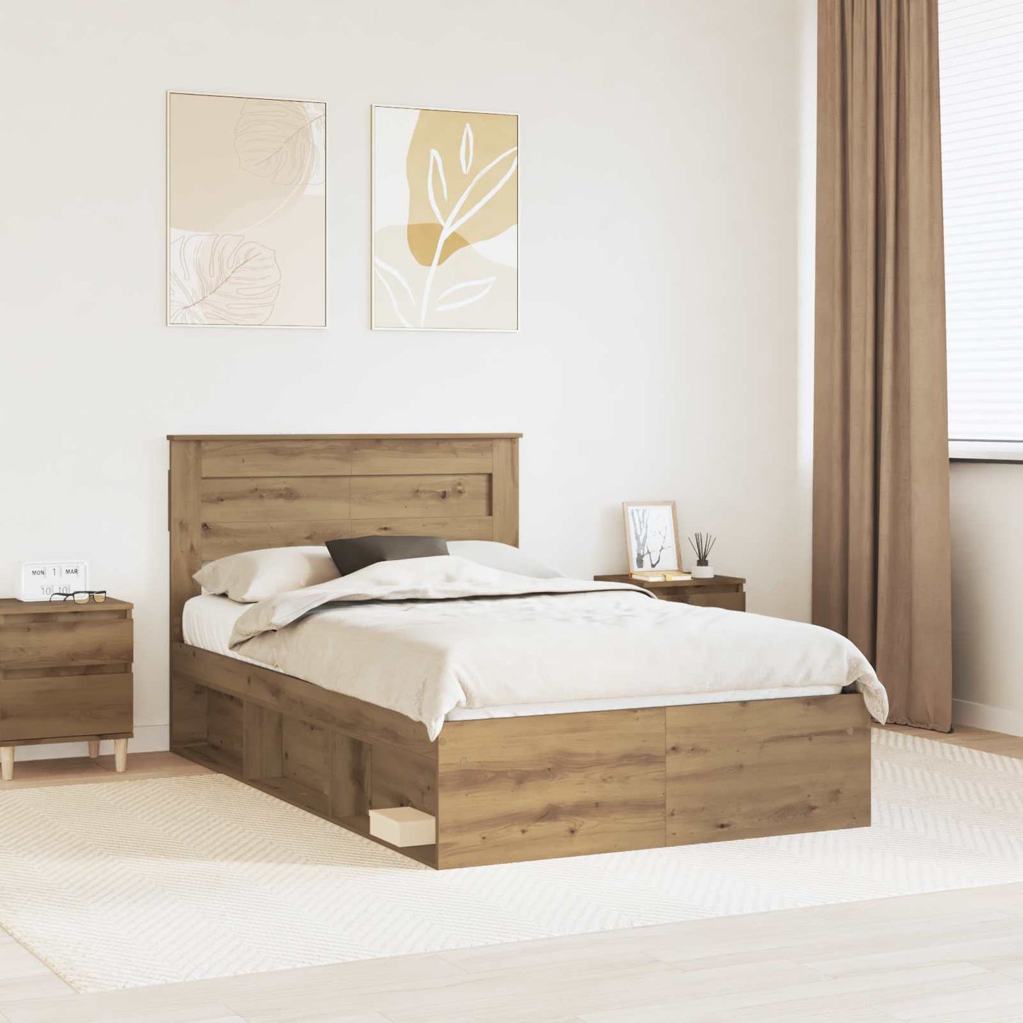 vidaXL Bed Frame Artisian Oak 120 x 200 cm Solid Pine Wood 1