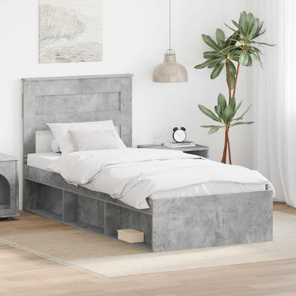 Bed Frame with Headboard Concerte Solid Pine Wood Length 200 cm Concrete Grey 100 cm