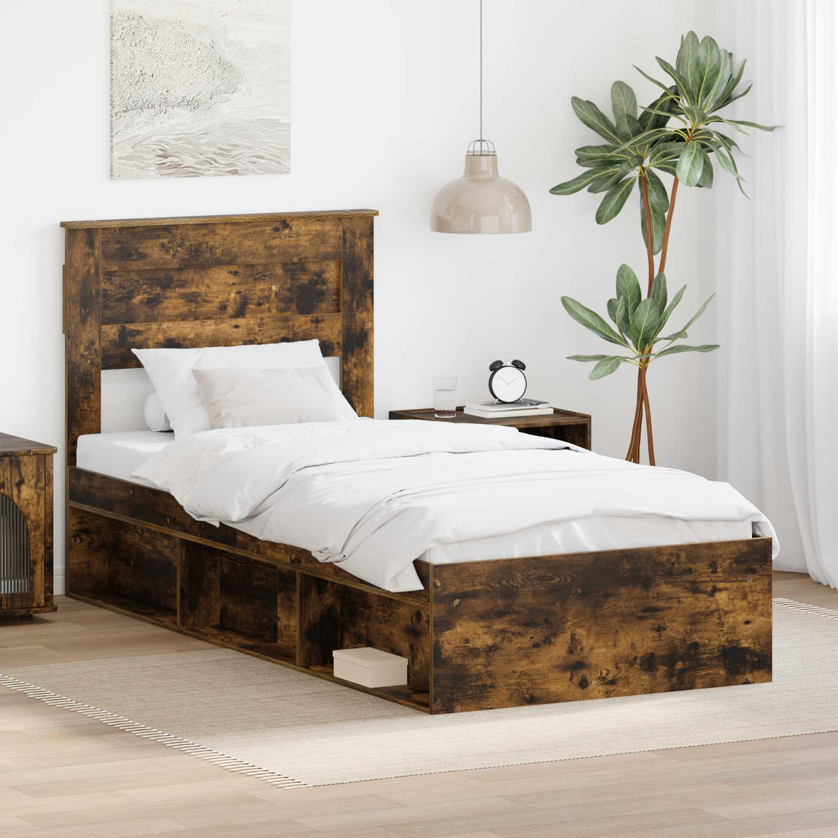 Bed Frame Engineered Wood Length 200 cm Smoked Oak 100 cm