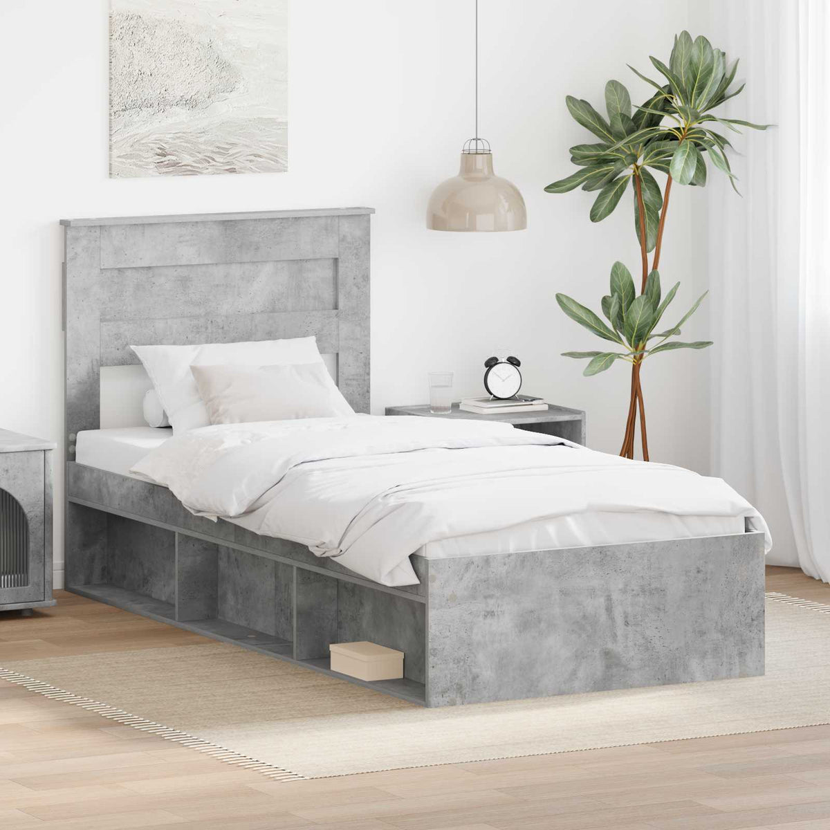 Bed Frame 90 x 190 cm Engineered Wood Concrete grey