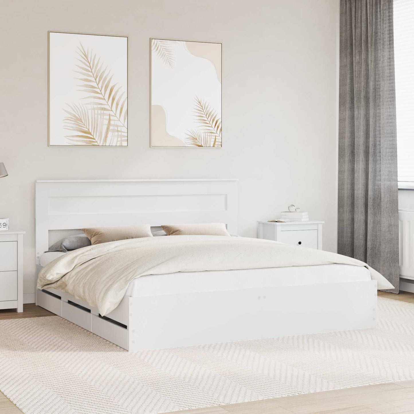 vidaXL Bed Frame with Drawer White 200 x 200 cm Engineer Wood 1