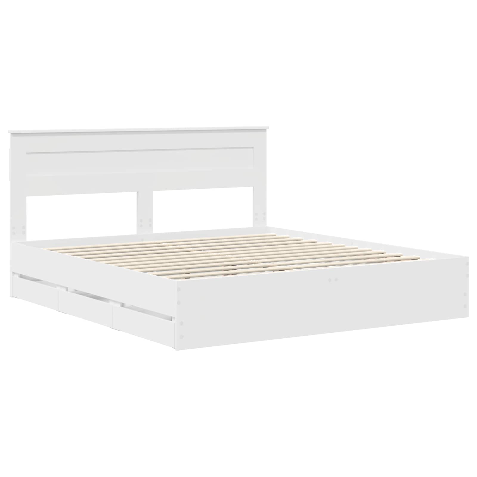 vidaXL Bed Frame with Drawer White 200 x 200 cm Engineer Wood 4