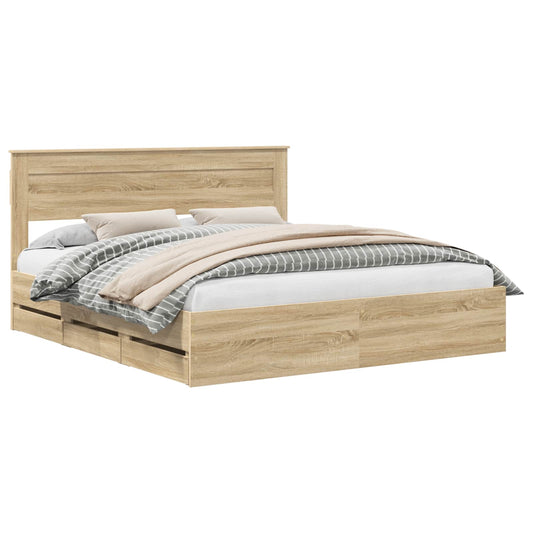 vidaXL Bed Frame with Drawer Sonoma Oak 200 x 200 cm Engineer Wood 2
