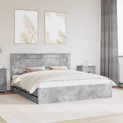 vidaXL Bed Frame with Drawer Concrete Grey 200 x 200 cm Engineer Wood 1