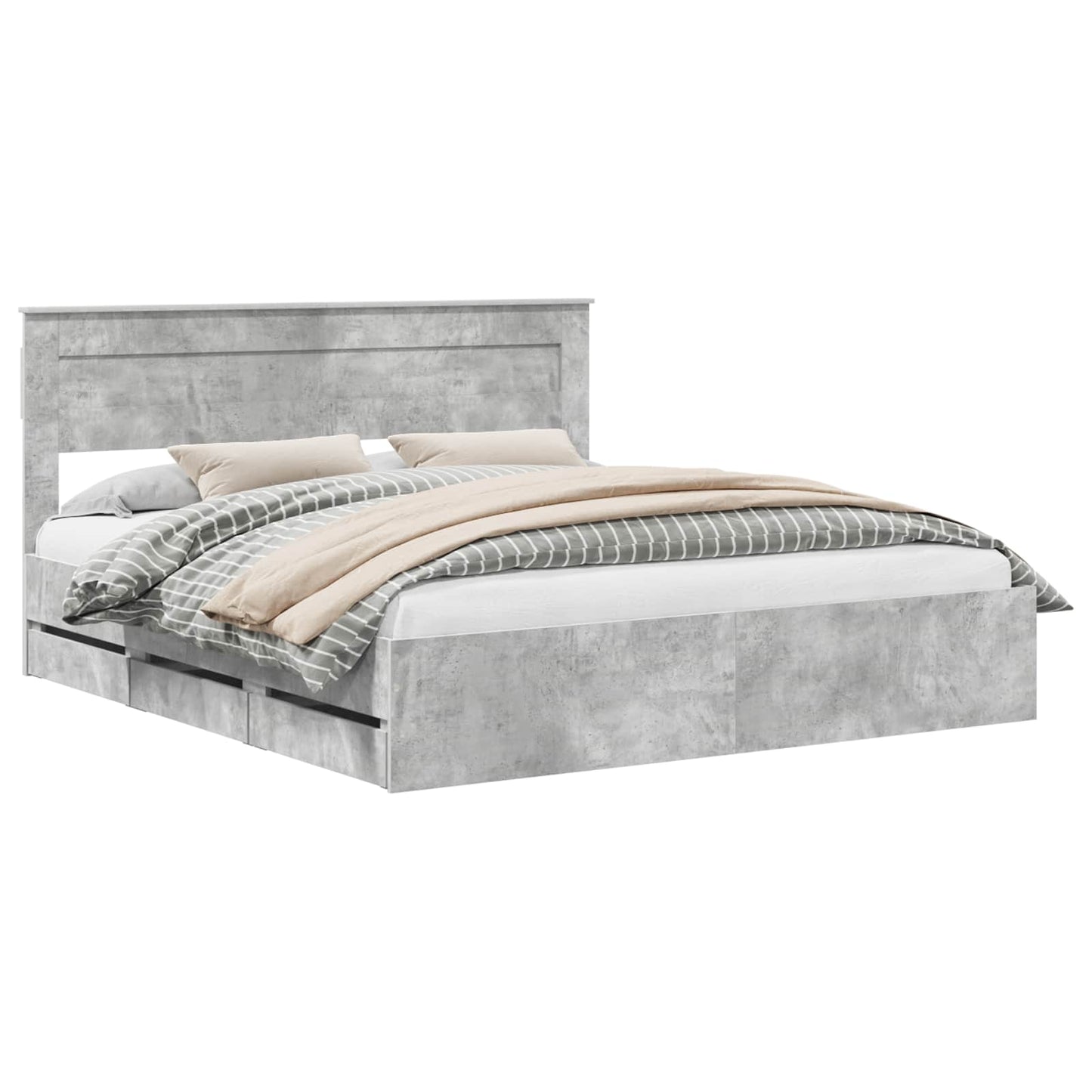 vidaXL Bed Frame with Drawer Concrete Grey 200 x 200 cm Engineer Wood 2