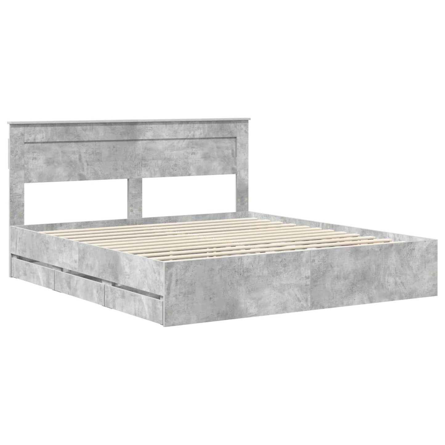 vidaXL Bed Frame with Drawer Concrete Grey 200 x 200 cm Engineer Wood 4