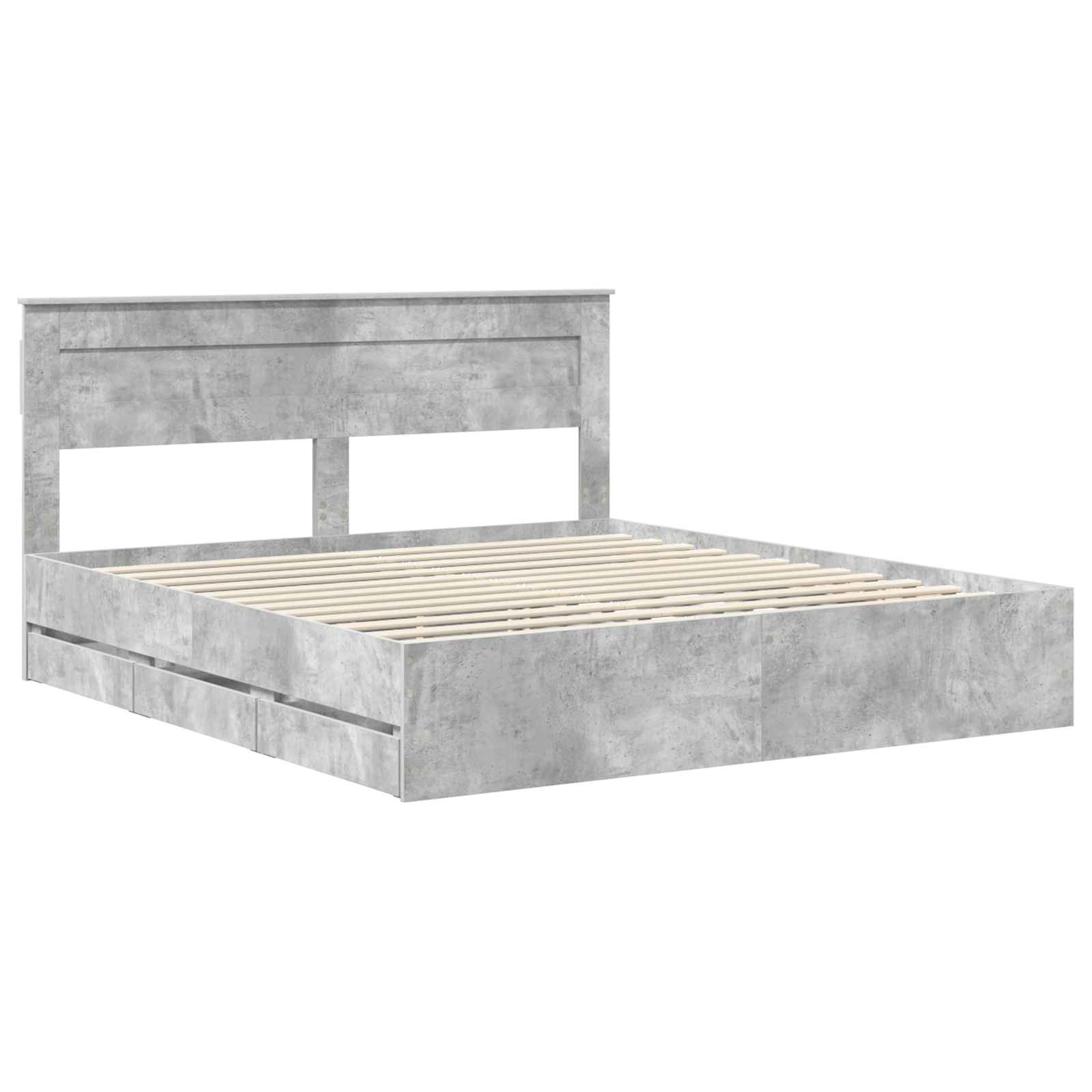 vidaXL Bed Frame with Drawer Concrete Grey 200 x 200 cm Engineer Wood 4