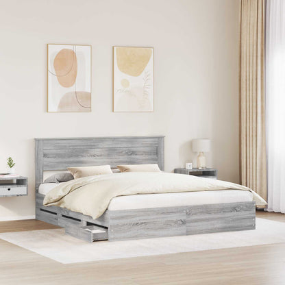 vidaXL Bed Frame with Drawer Grey Sonoma 200 x 200 cm Engineer Wood 3