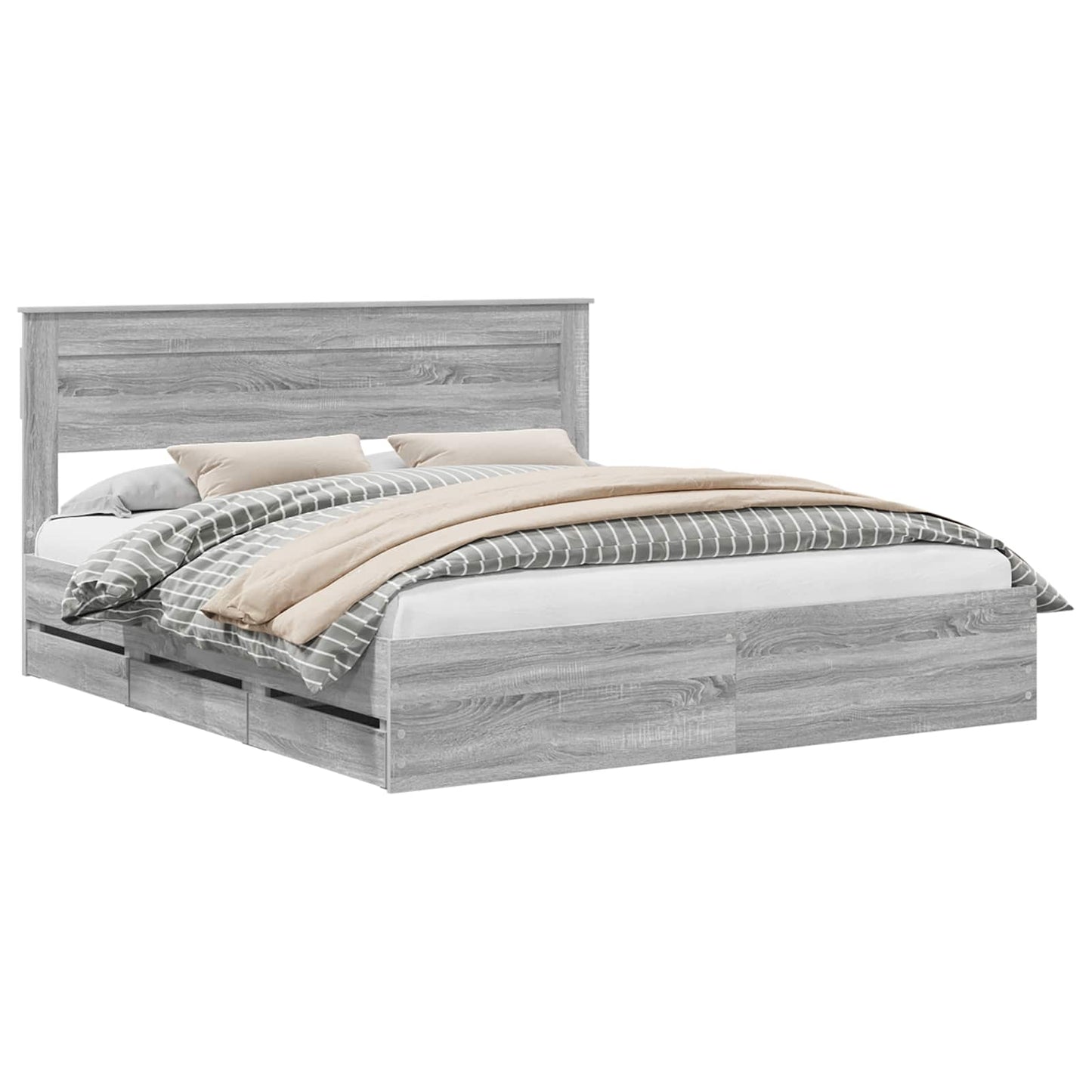 vidaXL Bed Frame with Drawer Grey Sonoma 200 x 200 cm Engineer Wood 2