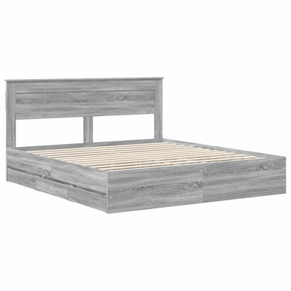 vidaXL Bed Frame with Drawer Grey Sonoma 200 x 200 cm Engineer Wood 4