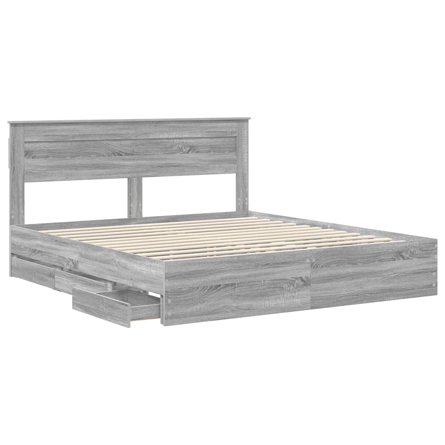 vidaXL Bed Frame with Drawer Grey Sonoma 200 x 200 cm Engineer Wood 5