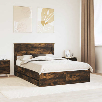 vidaXL Bed Frame with Drawer Smoked Oak 140 x 190 cm Engineer Wood 1